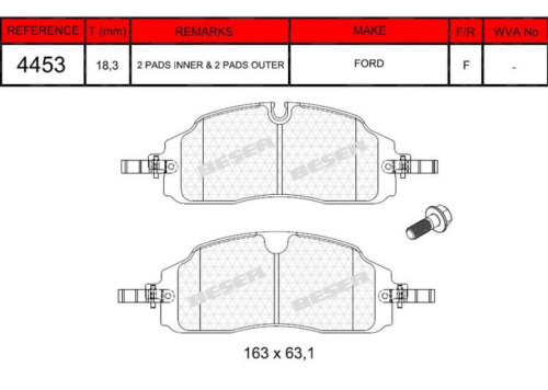 2717802 Колодки тормозные передние FORD TRANSIT CUSTOM 2023- BESER