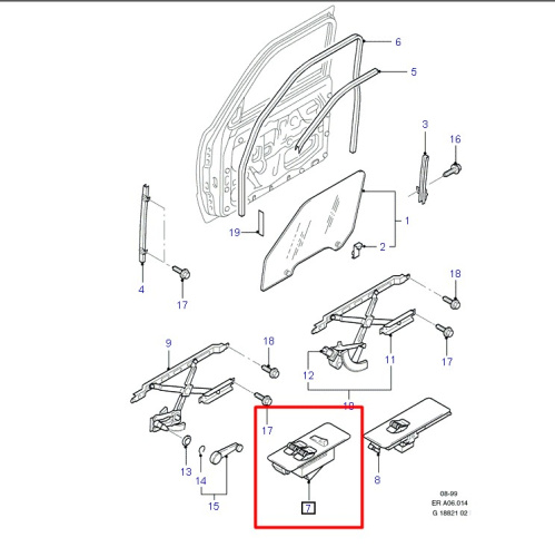 3938255 Переключатель стеклоподъемника передний левый FORD RANGER 1998-2003 KRAFTVOLL