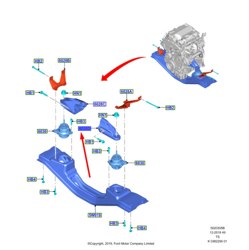 2502619 Кронштейн подушки двигателя FORD TRANSIT 2019- ORIGINAL