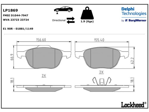 1321517 Колодки тормозные передние FORD FOCUS/C-MAX/KUGA/ECOSPORT/CONNECT 2003- DELPHI