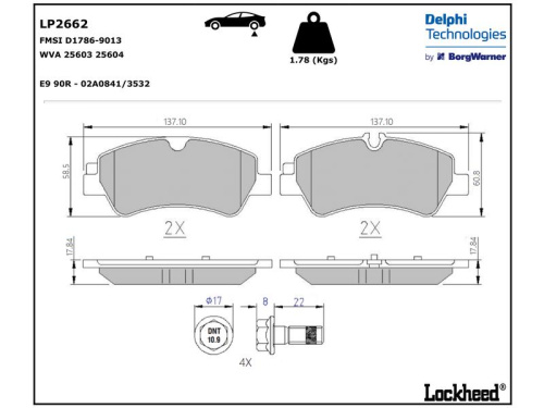 1840037 Колодки тормозные задние FORD TRANSIT 2012- (Без монтажного) DELPHI