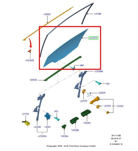 1680516 Стекло двери передней левой FORD FIESTA 2008-2019 ORIGINAL